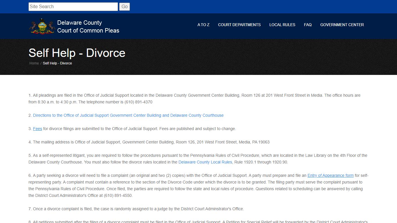 Self Help - Divorce - Delaware County Court of Common Pleas