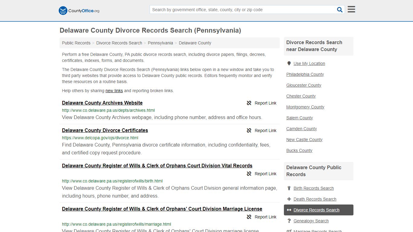 Delaware County Divorce Records Search (Pennsylvania) - County Office