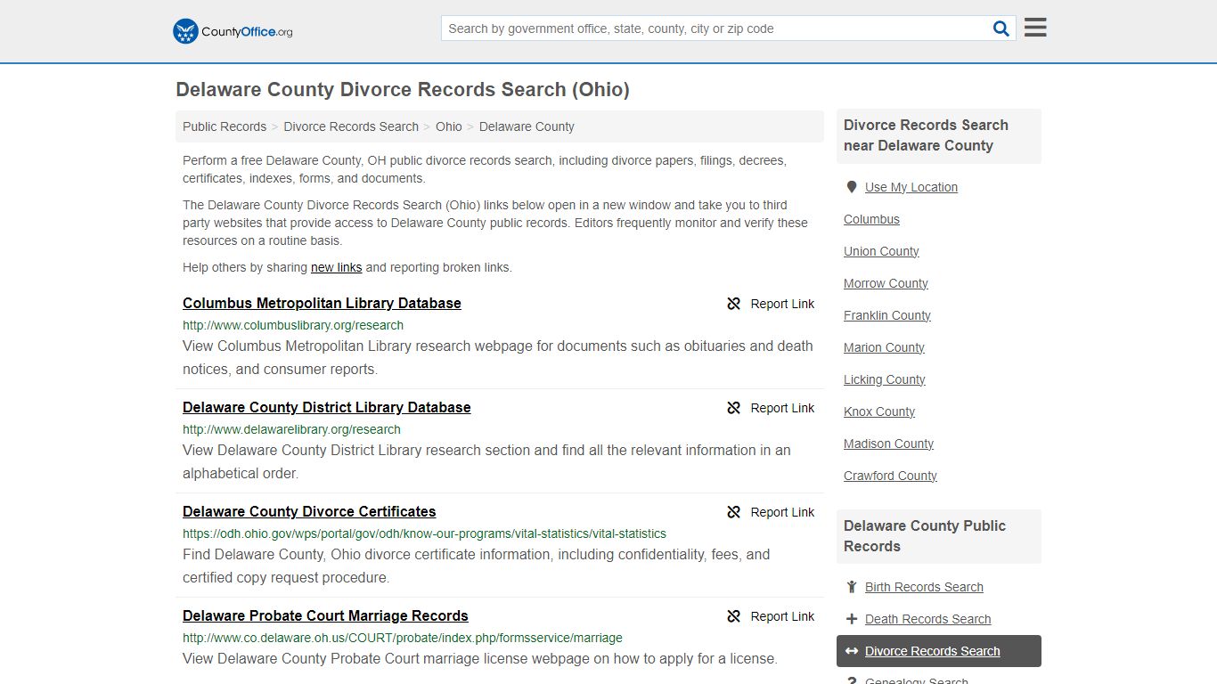 Delaware County Divorce Records Search (Ohio) - County Office