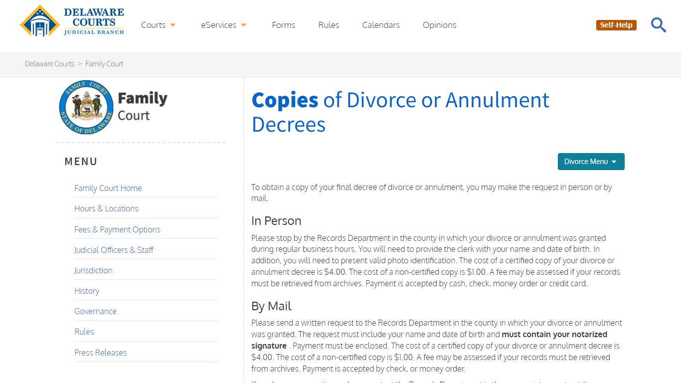 Divorce/Annulment - Family Court - Delaware Courts - State of Delaware